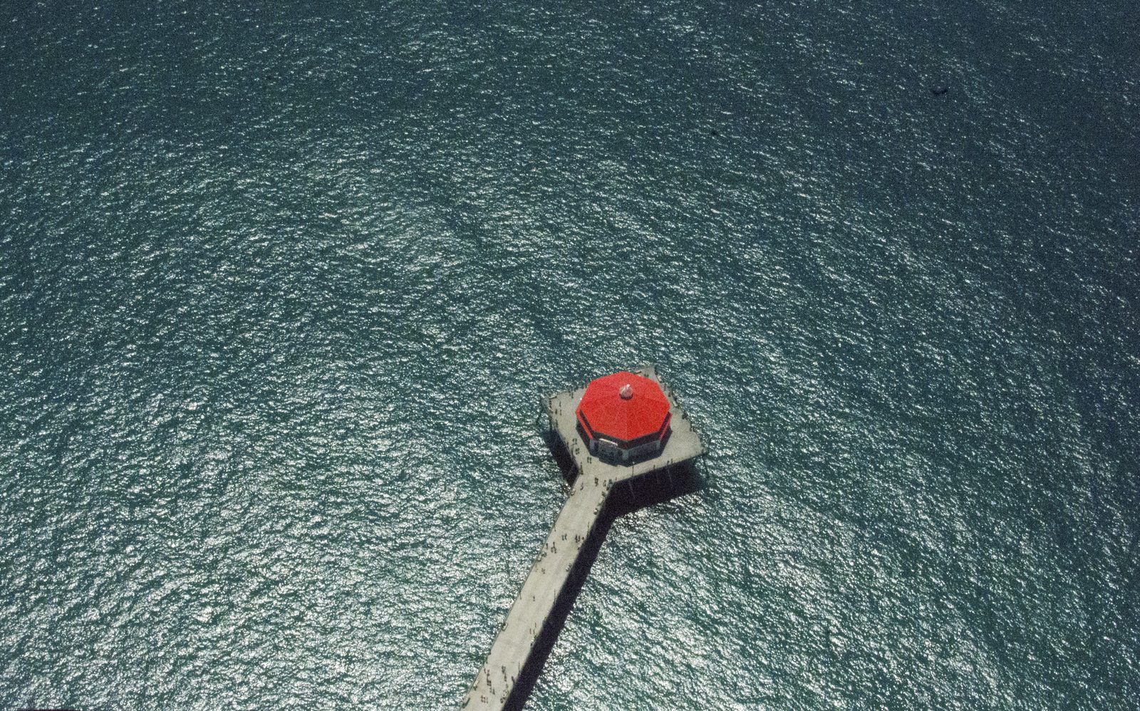 The Huntington Beach Pier from above. The pier marked the southern end of the roughly two-mile stretch of water closed after the shark report near Tower 16.