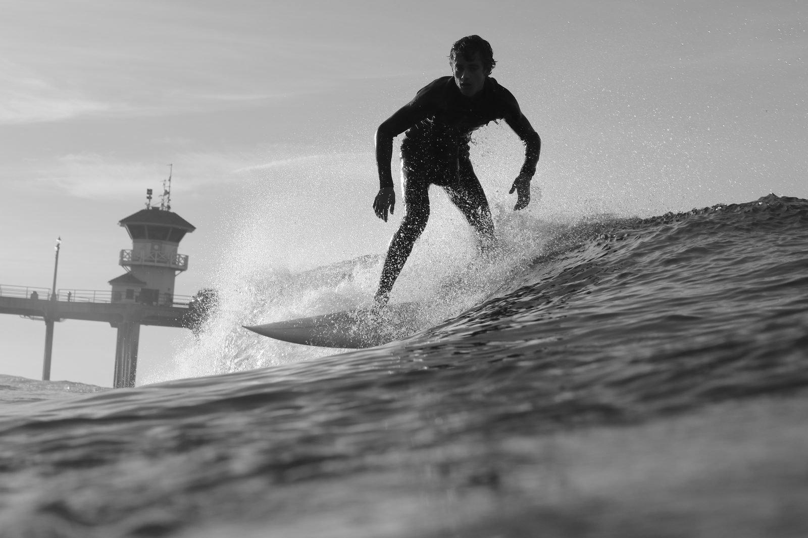 A surfer at Huntington Beach. One surfer told KTLA Wednesday that the Rachel swell was very hazardous, breaking hard on the sand with lots of rip.