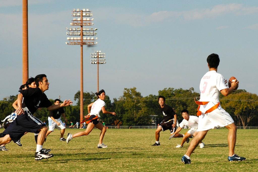 Flag football players compete during a game. Huntington Beach is 20-3 in the Week 7 Super 25 after an 11-game win streak earlier this fall.