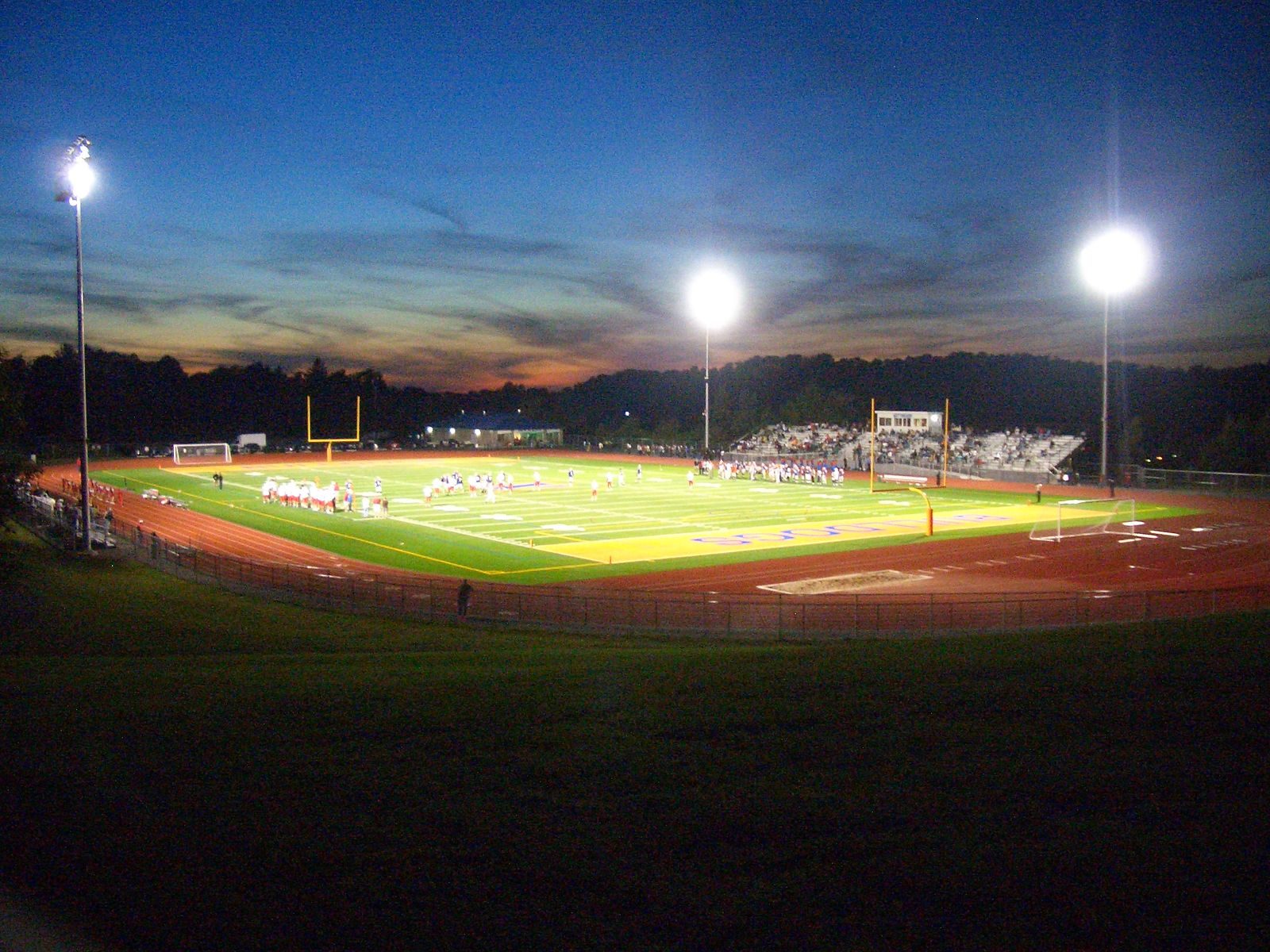 Friday night lights at a high school game in Syracuse, N.Y. The Oilers are 5-0 after holding off Yorba Linda 29-25 at home.
