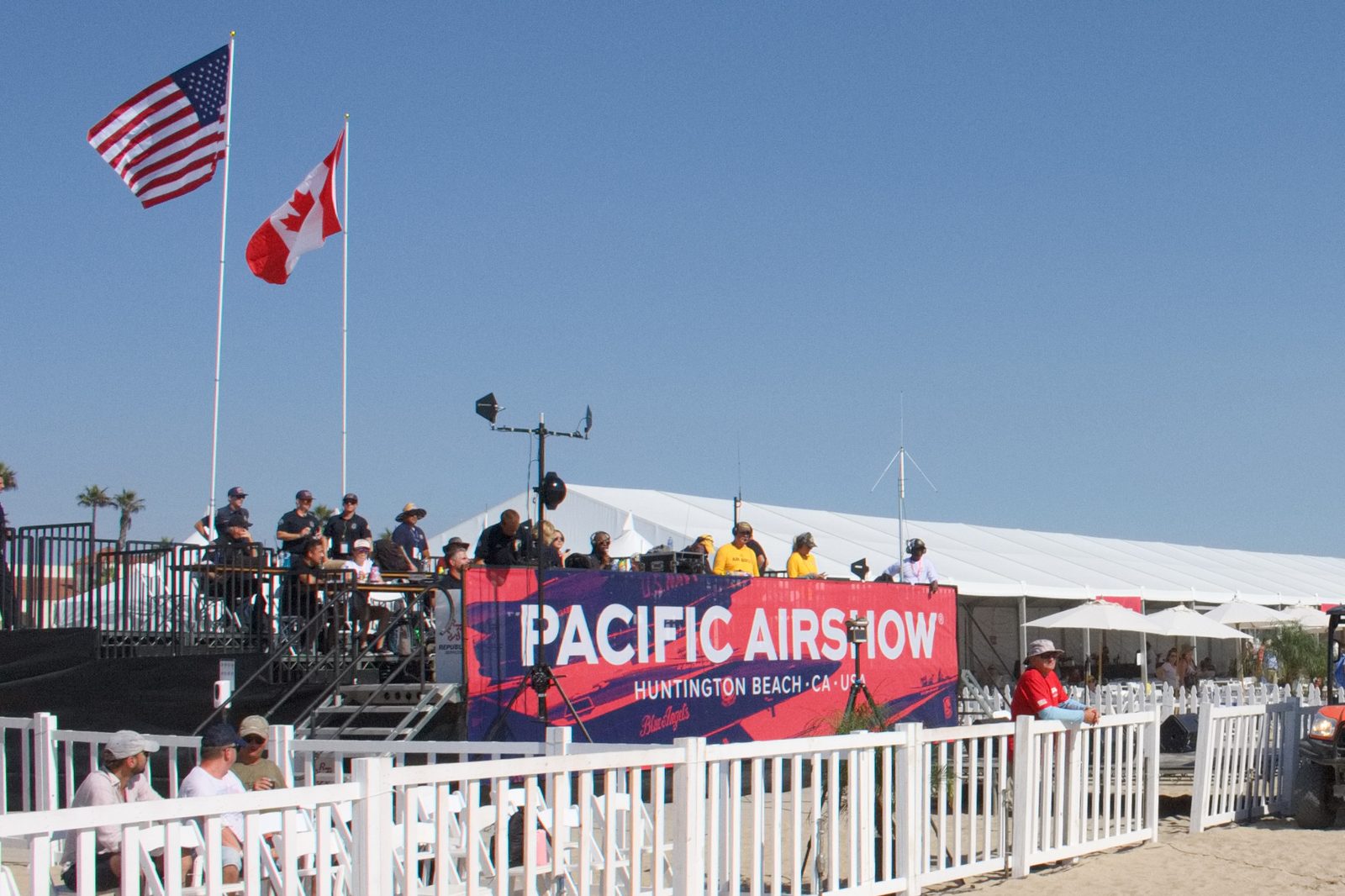 The show center during the Pacific Airshow at Huntington Beach; this year's event added short takeoff and landing aircraft touching down on a temporary runway built on the sand.