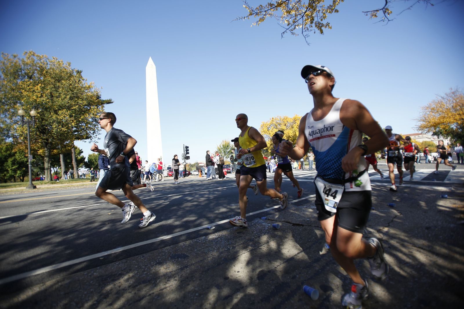 Runners mid-race at a marathon. The 10-mile race started at 6:30 a.m. on Pacific Coast Highway at Main Street.